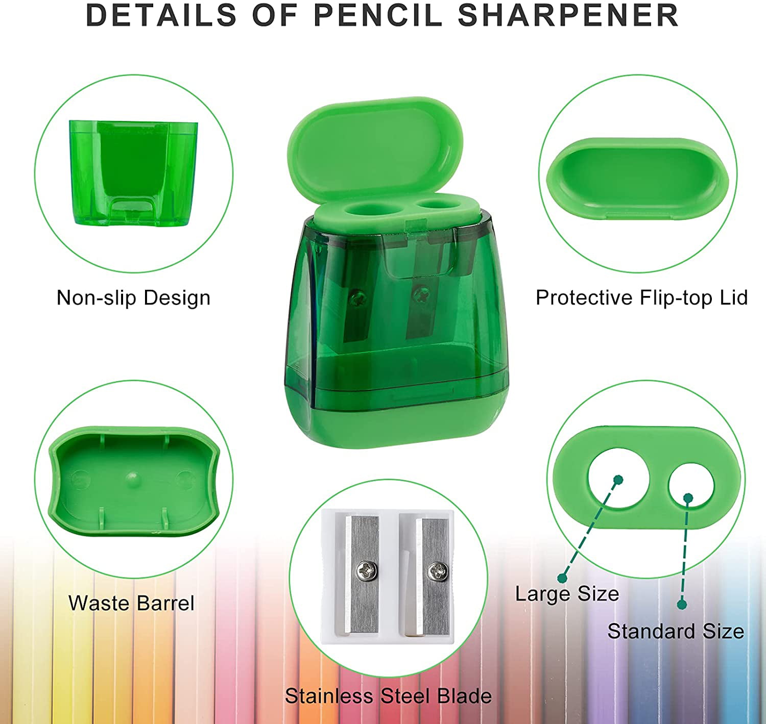 4PCS Colorful Compact Dual Holes Sharpener with Lid fo Manual Pencil Sharpeners 