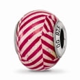 thumbnail image 1 of Solid 925 Sterling Silver Italian Pink Stripes Glitter Glass Bead Small Charm Tiny Pendant - 12mm x 10mm, 1 of 4