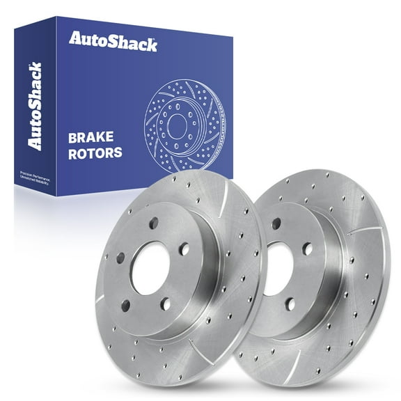 AutoShack Rear Solid Drilled & Slotted Silver Zinc Coated Brake Rotors 2-PC Set Replacement for 2004-2012 Chevrolet Malibu 2005-2010 Pontiac G6 2007-2009 Saturn Aura SilverShield Pro 10.64" (270 mm)