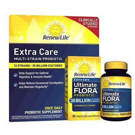 Renew Life Extra Care Multi-Strain - 30 Billion Cultures (90 Count Optimal Digestive and Immune