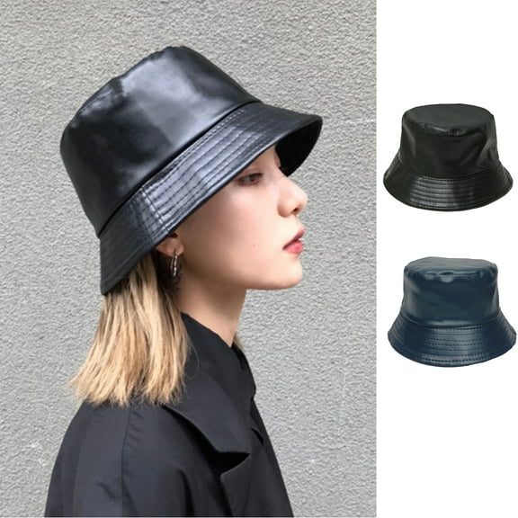 Dress Choice Women Girls Trendy Faux Leather Bucket Hats Sun Beach Hat Foldable Wide Brim Fisherman's Caps for Travel