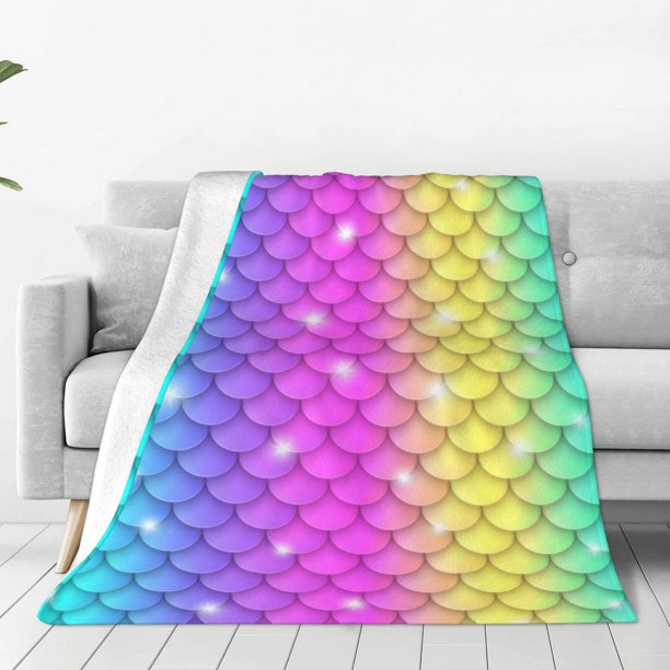 Fotbe Rainbow Scales2 Manta de Franela Acolchonada con Estampado, Súper Suave y Esponjosa, Extra Grande para Sofá, Cama, Uso Todo el Año-50"x40"
