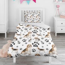 Beagle Dog and Footprints Duvet Cover and Pillowcase Set for Single Bedding, Bedroom Accessories for Kids Teens