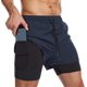 thumbnail image 1 of Xishao Shorts Hombre Deportivos 2 en 1 （2021 Actualización） Tela Secado Rápido Pantalones Cortos para Correr con Forro Licra de Bolsillo Incorporado Transpirable azul oscuro+negro XL azul oscuro+negroG Xishao ropa, 1 of 2