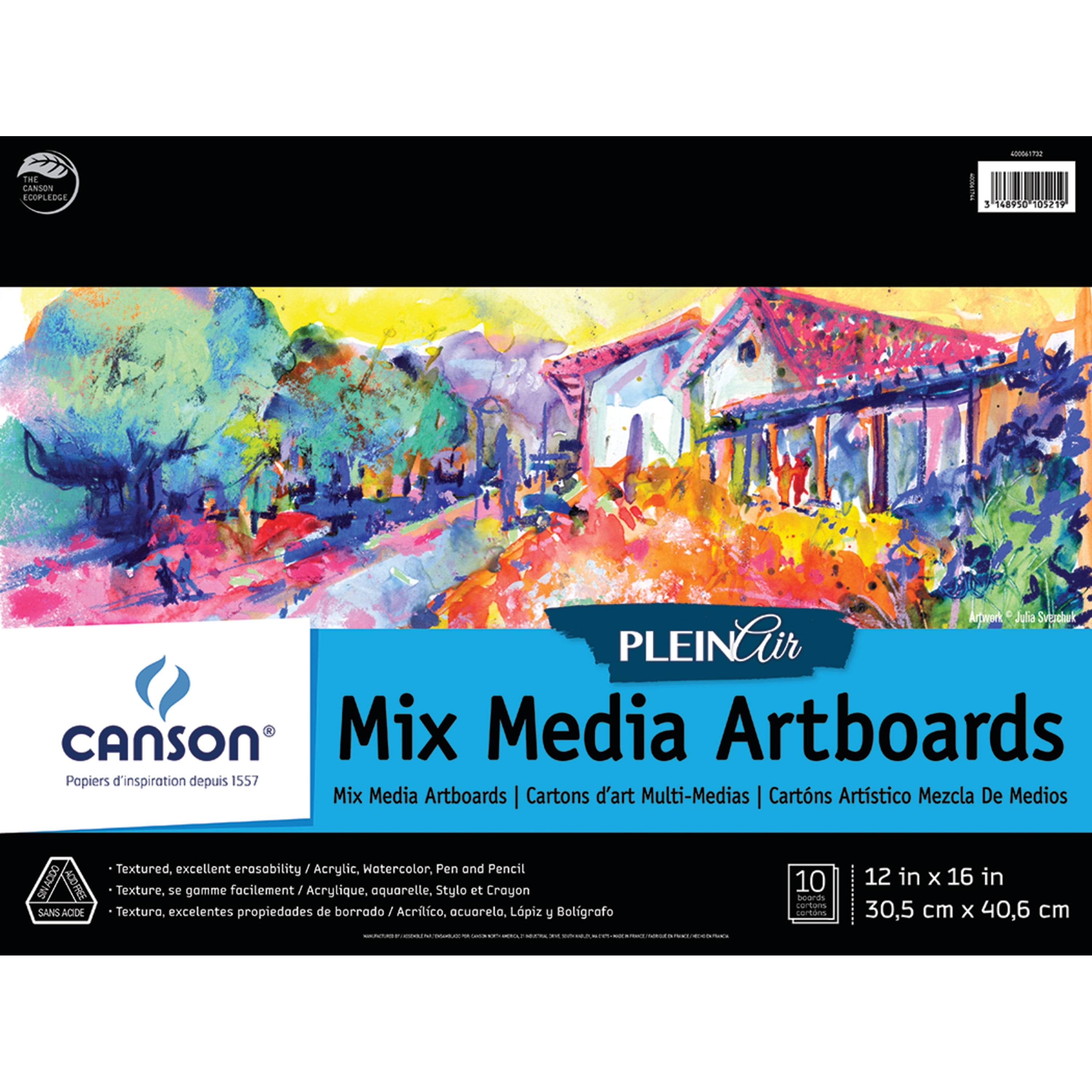 Canson Plein Air Mix Media Artboard Pad, 12" x 16", 10 Sheets/Pad