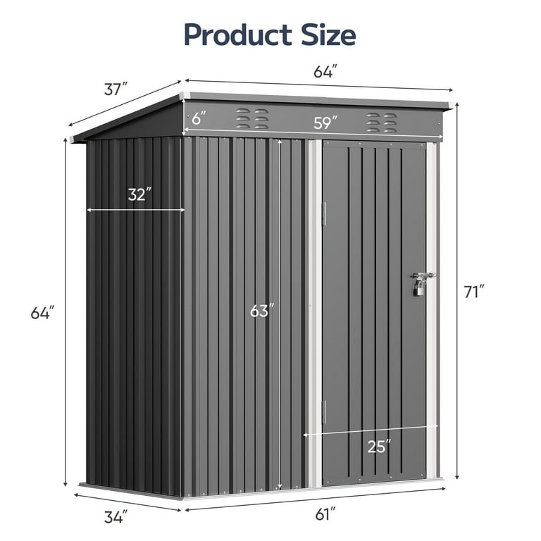 Asofer 5' x 3' Tool Garden Shed, Outdoor Backyard Storage with