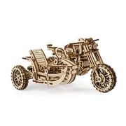 UGEARS Motorcycle with Sidecar 3D Puzzles - UGR-10 Motorcycle Scrambler Wooden Model Kits for Adults to Build - Retro Design Sidecar Motorbike Model Kit with Rubber Band Motor - Model Building Kit