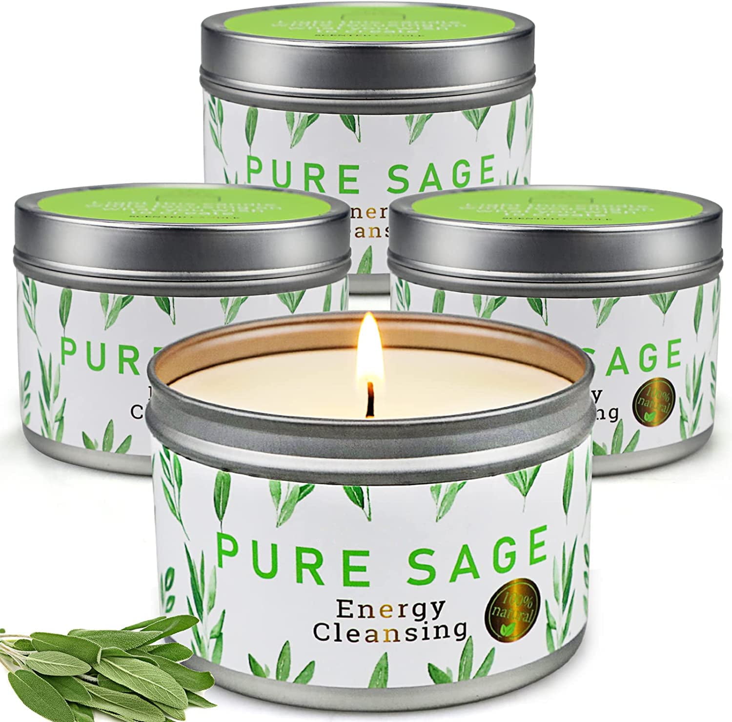 Sage Candles for House Energy Cleansing, 4 Pack House Warming Gifts New