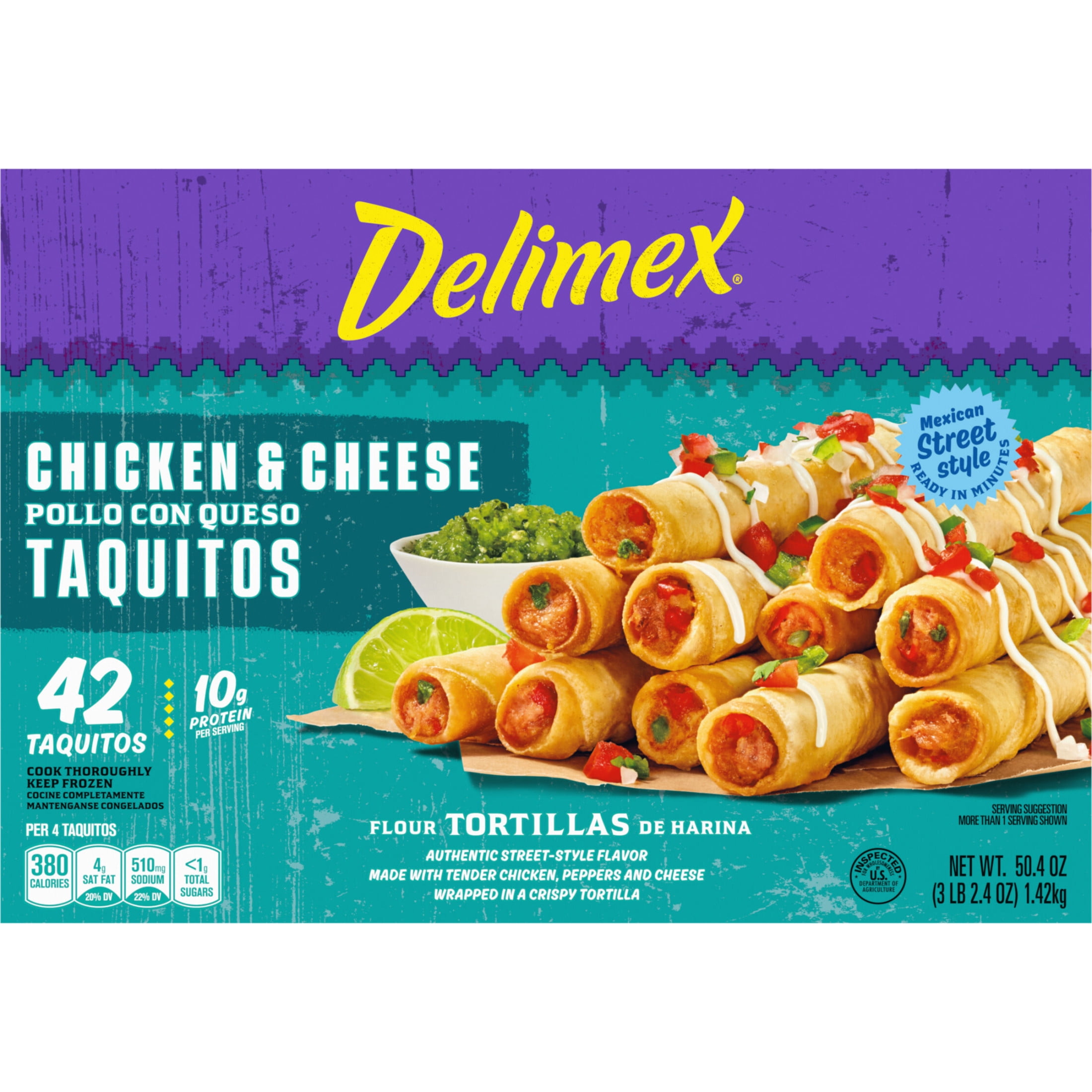 Delimex Chicken & Cheese Taquitos Frozen Snacks, 42 Count Box