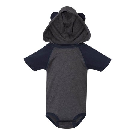 

Fine Jersey Infant Short Sleeve Raglan Bodysuit with Hood & Ears Vintage Navy / Navy 18M