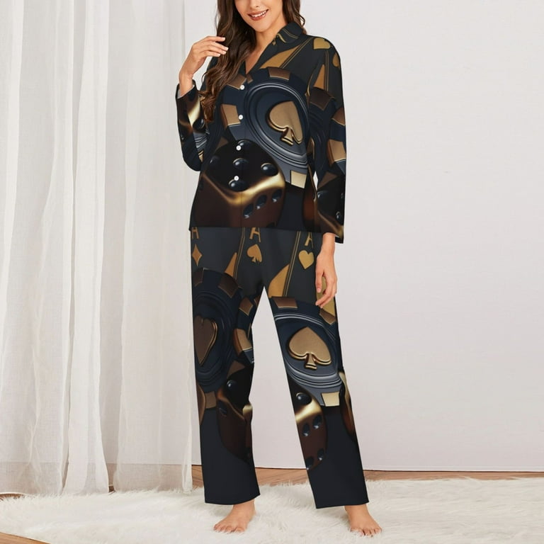 Easygdp Casino Cards Poker Women's Long-Sleeve Shirt and Full-Length Bottom  Pajama Set,Two Piece Loungewear Soft Pajama Top and Pants Pjs  Sleepwear-Small - Walmart.com