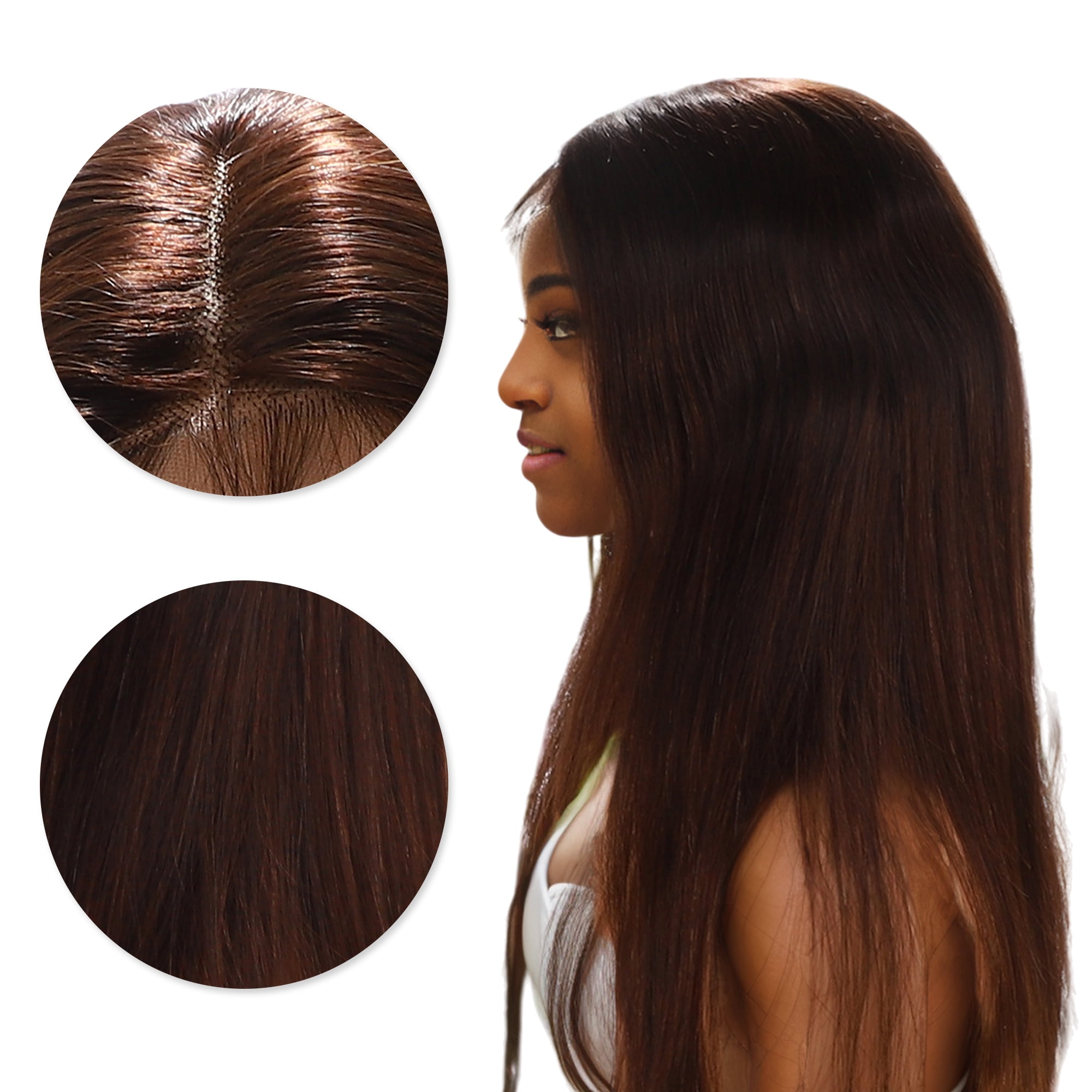 Unique Bargains 1 Pc Straight Long Hair Hair Wig Real Human Hair 24in 4x4in 180 Human Wig for Women Deep Brown