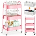 thumbnail image 1 of Carrito Organizador de 3 Niveles, Carrito de Almacenamiento Metálico con Ruedas de 360° y Freno, Estante Multiusos sin Tornillos para Cocina, Baño, Oficina (Rosa), 1 of 4
