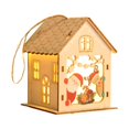thumbnail image 3 of Casa de pueblo navideña iluminada, luces navideñas, decoración de casa de madera, Papá Noel, 3 of 9