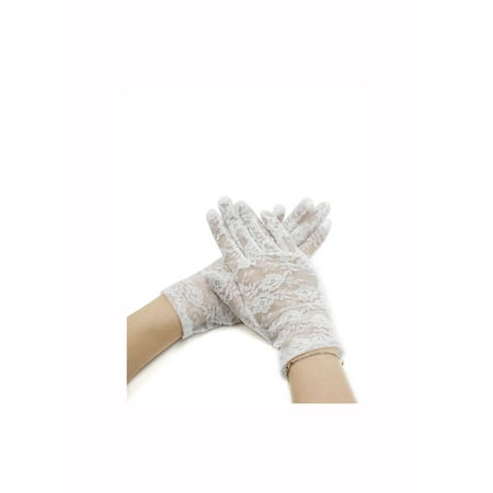 Finger Assault Gloves - Unique Bargains Women's Wrist Length Floral Lace Full Finger Gloves Pair White