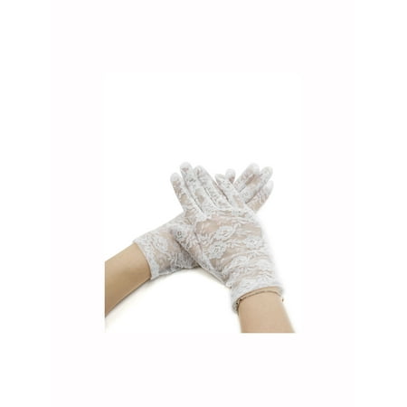 Lady Floral Lace Wrist Length Full Finger Gloves Pair