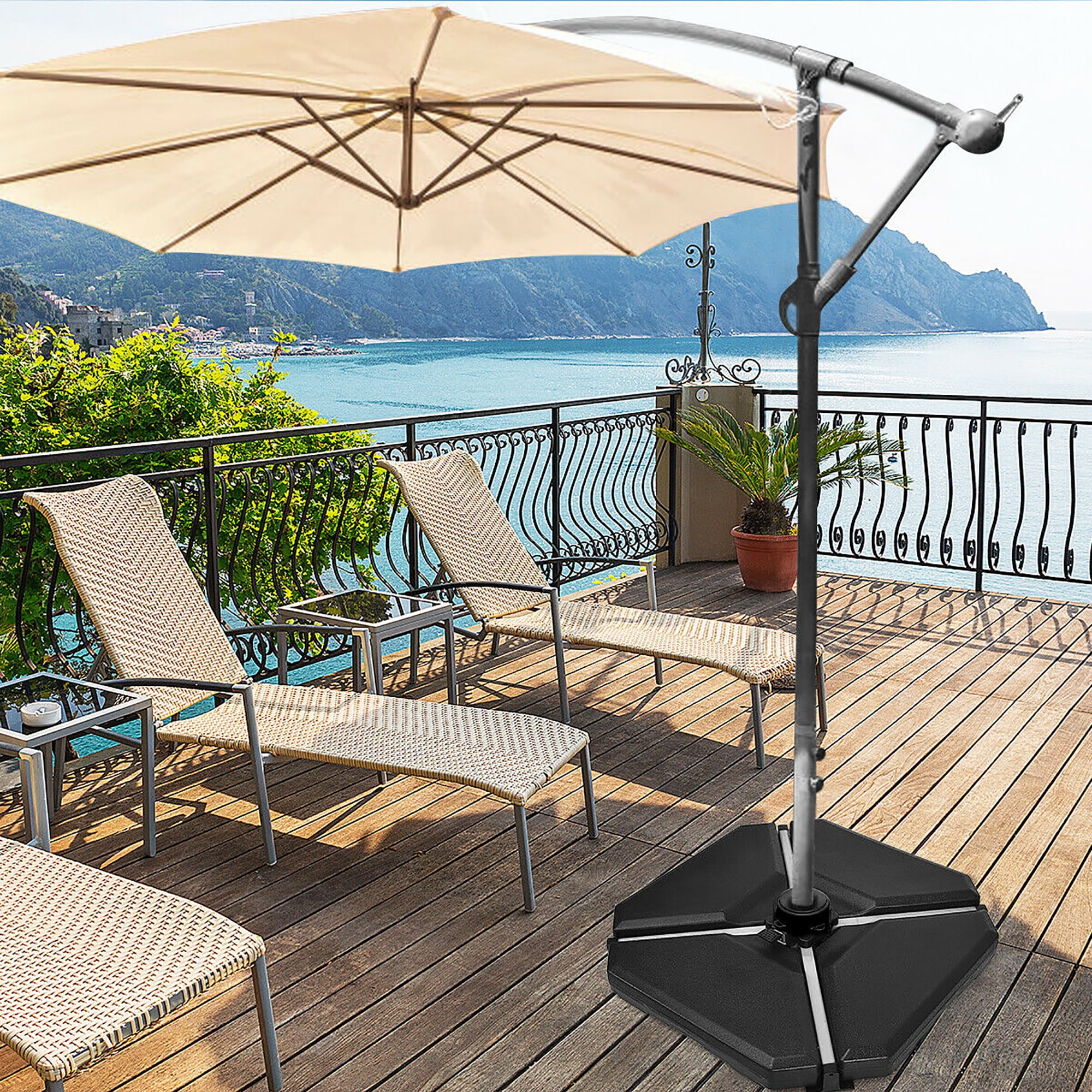 Funnel Concave Handles Tangkula 4PCS Cantilever Offset Patio Umbrella Base Weight Stand 195lbs Triangle Shaped Sand Water Filled Weight Outdoor Umbrella Base Plate w/Easy-Fill Spouts 