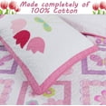 thumbnail image 2 of Floral Butterfly Garden Blooms Tulip Daisy Pink Purple 2-Piece Cotton Twin Quilt Bedding Set, 2 of 4