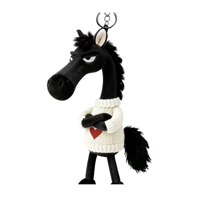 Llavero de caballo de peluche, suave y lindo colgante de caballo de dibujos animados en suéter, amuleto de mascota del año del caballo con llavero para mochila, bolso, decoración de llaves de coche