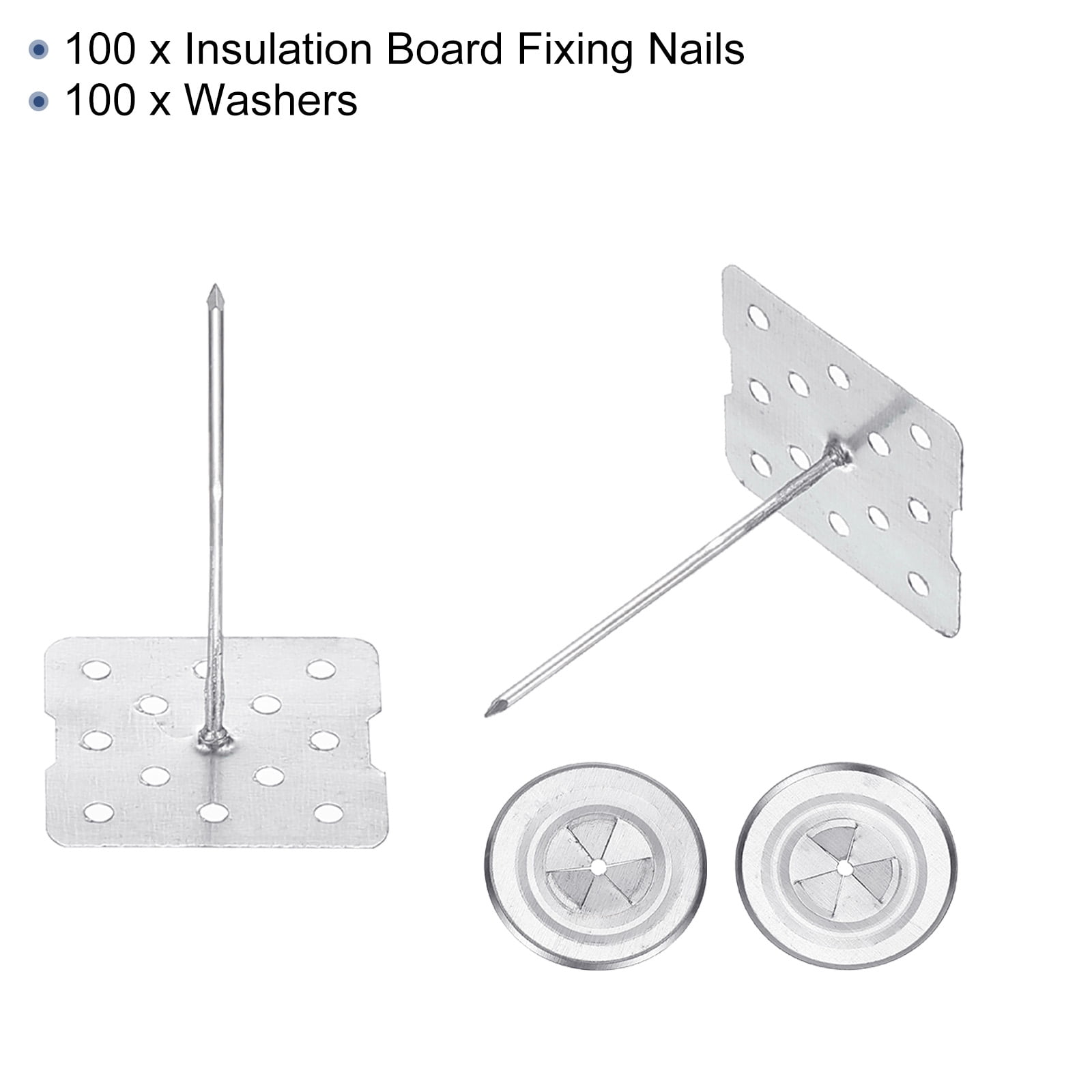 50mm Perforated Insulation Pins with Round Washer,100 Sets 2in Insulating Nails Wall Plug for Fixing Foam Boards to Wall or Ceiling