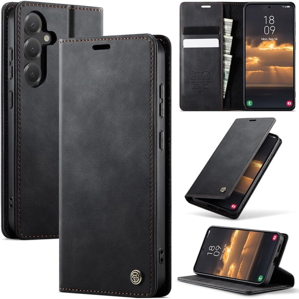 Funda para Samsung Galaxy S25 FE, de piel sintética, con tarjetero y bloqueo RFID, con tapa magnética, resistente a los golpes y a la suciedad