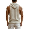 thumbnail image 6 of Men's Sleeveless V Neck Hoodie Casual Cotton Linen Solid Color Hooded Pullover Lightweight Workout Streetwear, 6 of 6