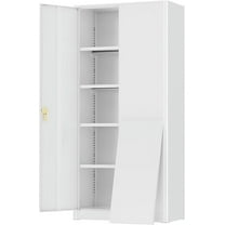 72” Metal Storage Cabinet, Lockable File Cabinets with 2 Doors and 4 Adjustable Shelves, Steel Tool Cabinets with Lock for Office, Home, Gym, White-Small