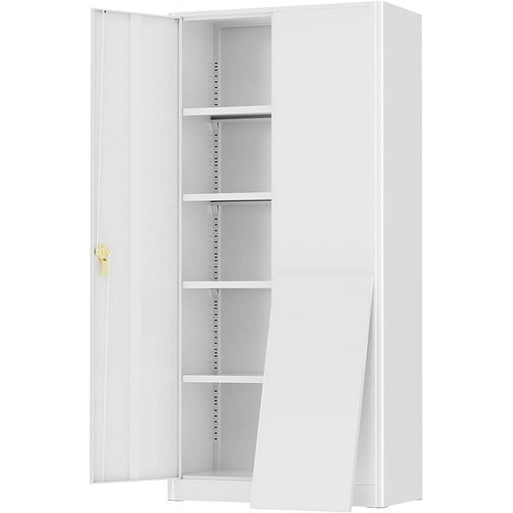 72” Metal Storage Cabinet, Lockable File Cabinets with 2 Doors and 4 Adjustable Shelves, Steel Tool Cabinets with Lock for Office, Home, Gym, White-Small
