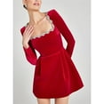thumbnail image 6 of Women's Velvet Bodycon Midi Dresses Elegant Long Sleeve Square Neck Ruffle Hem Cocktail Party Dress Red S, 6 of 10
