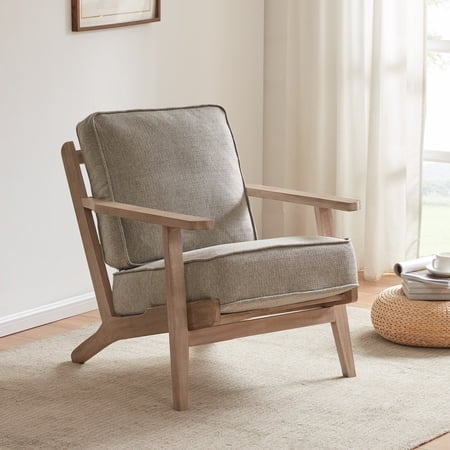 BELLEZE Maximus Accent Chair Wood Frame Linen Arm Chair, Grey - Walmart
