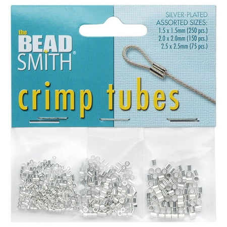 Metal Crimp Tube - BeadSmith Crimp Tube Assorted Variety Pack, 3 Sizes 1.5mm 2mm 2.5mm, 475 Pieces, Silver Plated