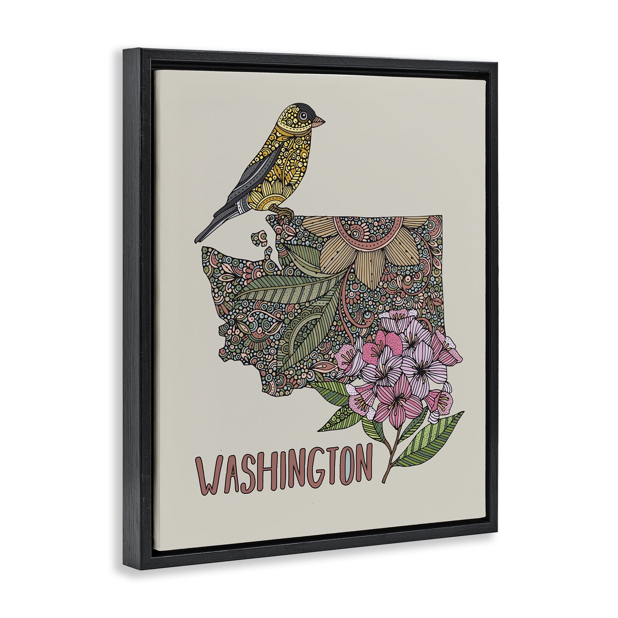 Stupell Industries Floral Washington State Botanical & Floral Painting Black Floater Framed Art Print Wall Art, 25 x 31