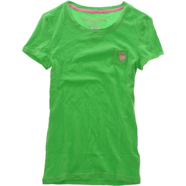 Aeropostale - Playera gráfica con bolsillo y cuello redondo para mujer, verde, extra pequeña Aeropostale Camiseta gráfica