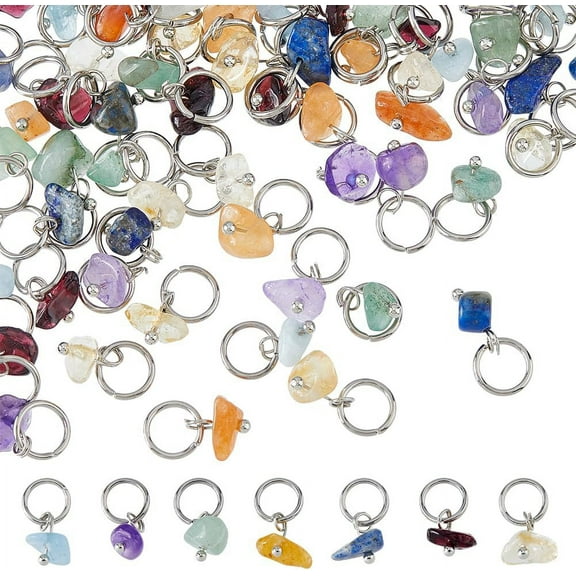 84Pcs 7 Colors Natural Stone Pendants Mixed Gemstone Charms with Silver Stainless Steel Jump Ring Mixed Color Dangle Charms