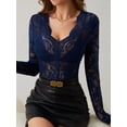 thumbnail image 2 of Lace Mesh Top for Women Long Sleeve V-Neck Sheer Blouse See Through Floral Lace Tops Blue XL, 2 of 5
