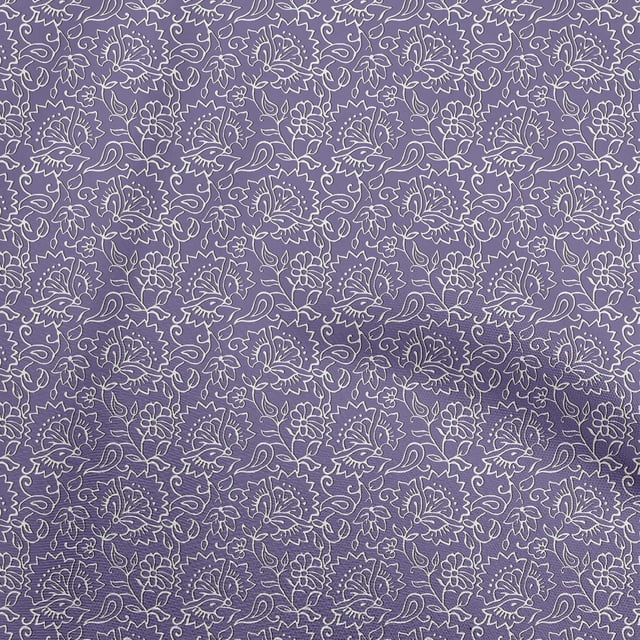 oneOone Polyester Spandex Purple Fabric Asian Floral Block Fabric For Sewing Printed Craft Fabric By The Yard 56 Inch Wide
