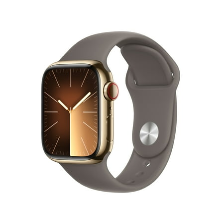 Apple Watch Series 9 With Blood Oxygen. GPS + Cellular 41mm Gold Stainless Steel Case with Clay Sport Band - S/M.