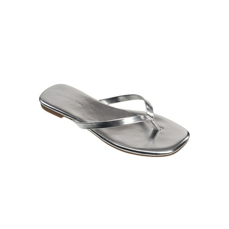 

FRENCH CONNECTION Womens Silver Metallic Padded Morgan Round Toe Slip On Flip Flop Sandal 7