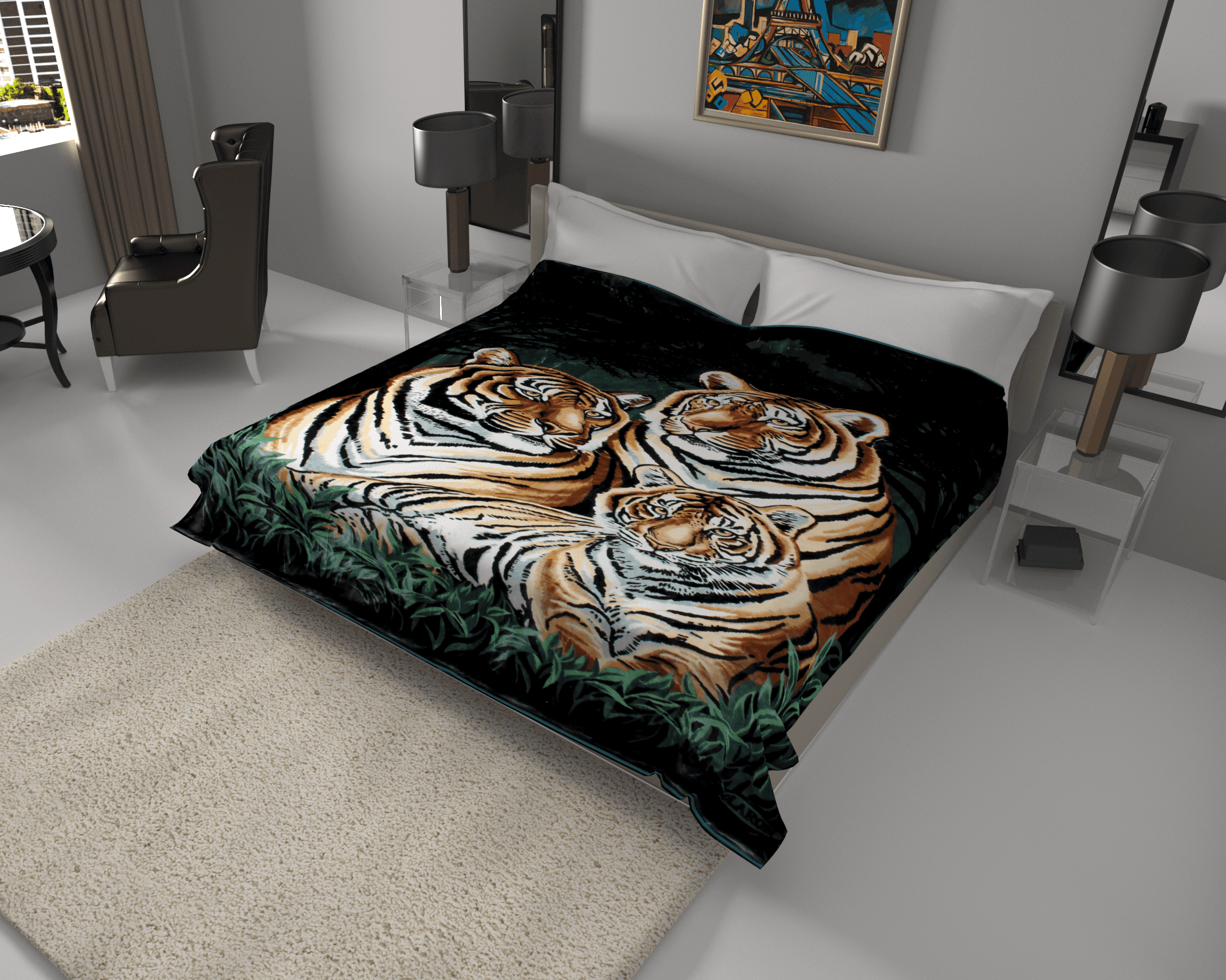 Solaron Korean Super Thick Heavy Weight Mink Blanket (Queen, 3 Tigers