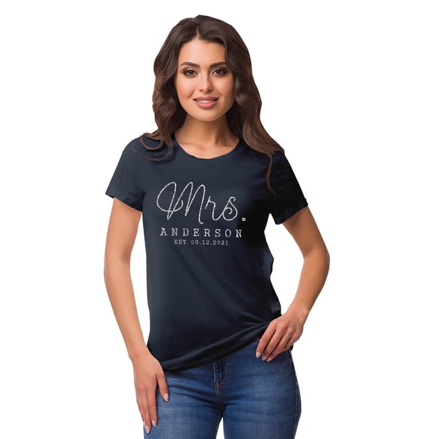 Inkdotpot Personalized Womens Tshirt Top Mrs WeddingAnnouncement Shirt-QS