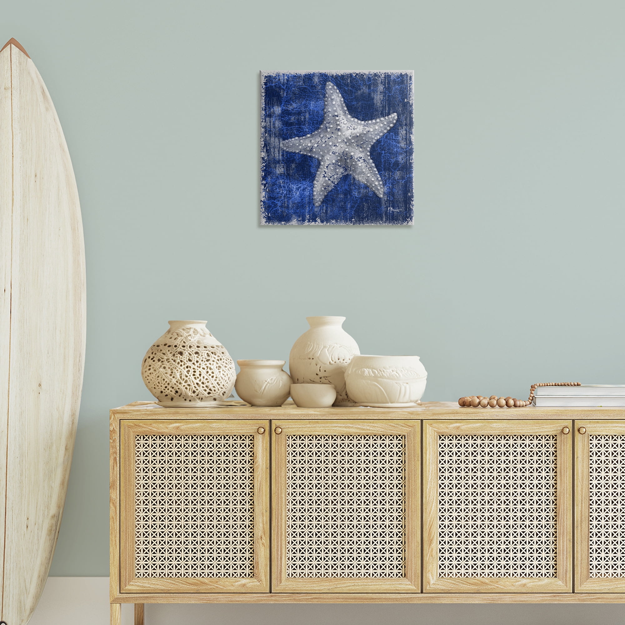 Stupell Industries Rustic Indigo Starfish Nautical & Beach Painting Wrapped Canvas Art Print Wall Art, 24 x 24