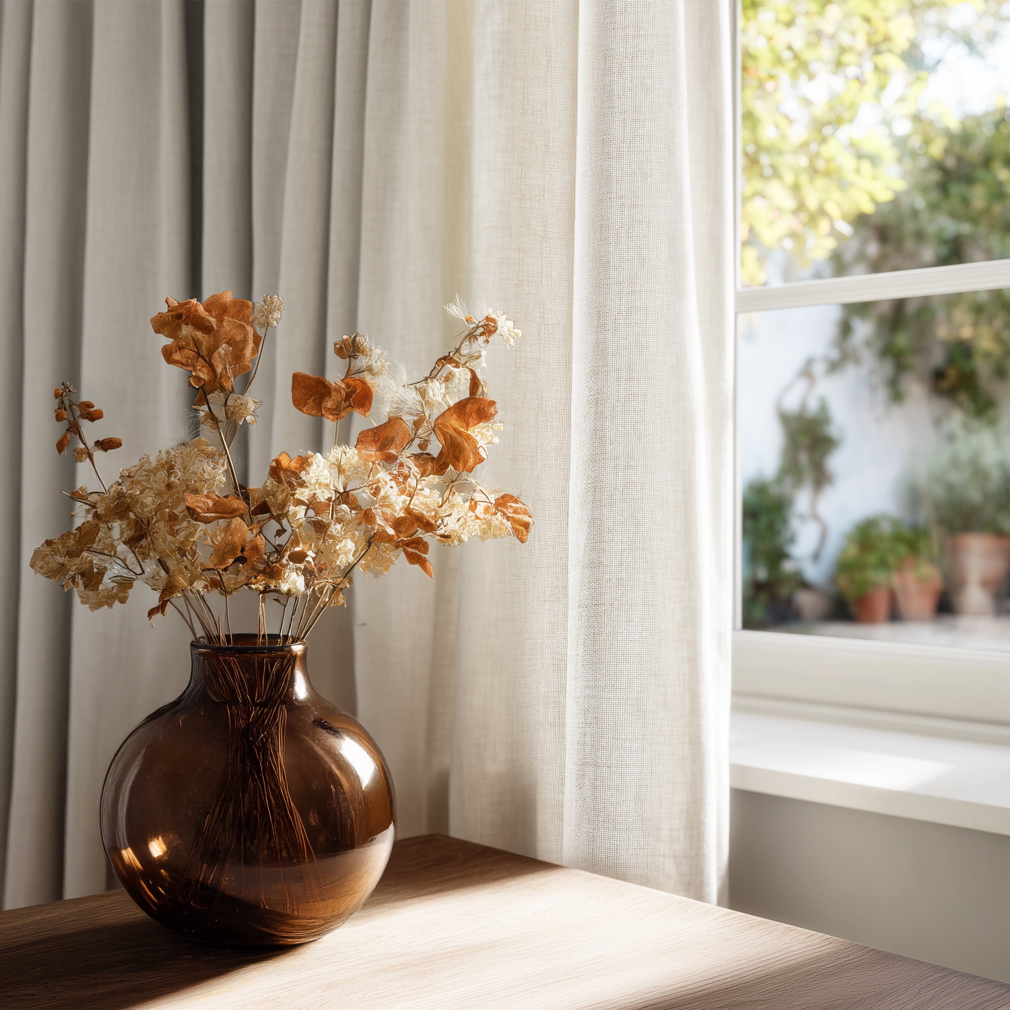ZOPZO Soft Linen-Texture Sheer Curtain, 52W x 84L Inch, Beige, No Tiebacks, Light Filtering Window Panel, Set of 2