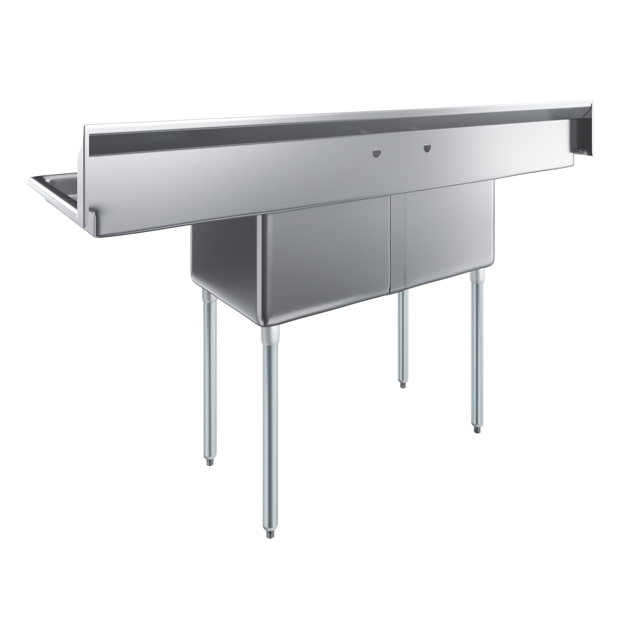 18″ x 18″ x 12″ with 18″ Left and Right Drainboards Two Compartment Stainless Steel Commercial Kitchen Prep & Utility Sink | NSF