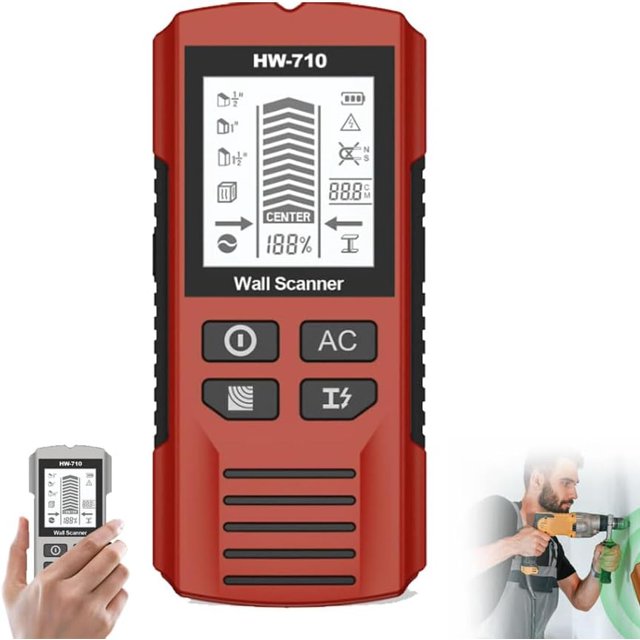 Multifunctional Handheld Metal & Wall Detector, 5 in 1 Stud Finder Scanner, Portable Wire Pipe Power Scanner with LCD Display, Suitable for Detecting Metal, Cables, Wood (#C)