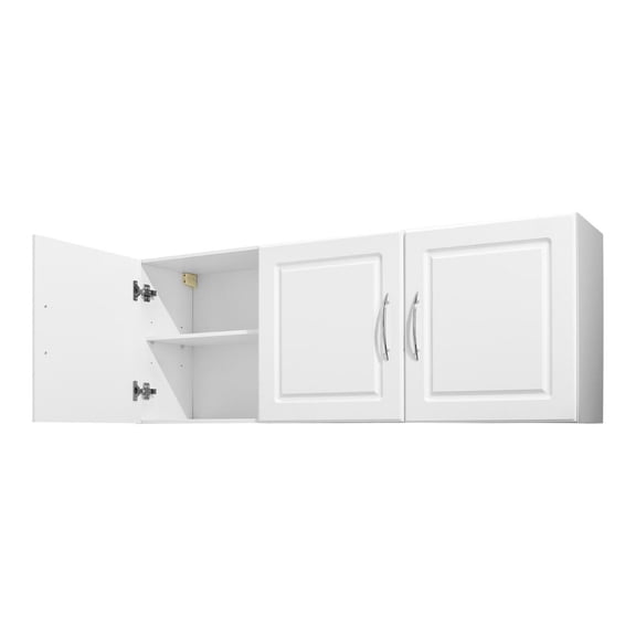 Laundry Room Wall Cabinet, 2-Tier Wall Mounted Storage, Adjustable Shelf, 3 Door Cupboard, Kitchen Bathroom Organization, White - 12.44x54x20.31in