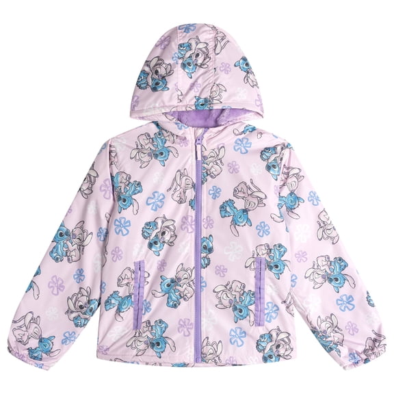 Disney Lilo & Stitch Little Girls' Fleece Lined Hooded Rain Jacket Pink Stitch and Angel