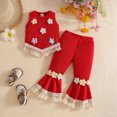 thumbnail image 2 of Toddler Baby Girls Clothes 3D Crochet Floral Tassel Knit Vest Tops Bell Bottoms Pants Girl Summer Outfits Set Red 2-3 Years, 2 of 7