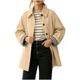 thumbnail image 3 of Womens Button Up Casual Jackets Lapel Plaid Lined Long Sleeve Trench Coat with Pocket Loose Trendy Dressy Outerwear, 3 of 8