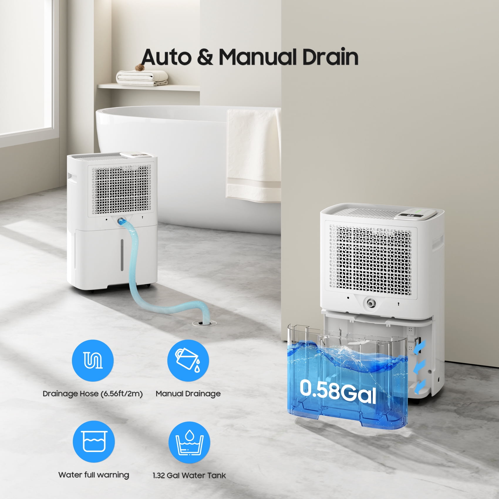 ANDTE 50 Pints Dehumidifier for Home and Basement, Covers up to 1,200 sq. ft, Quiet Portable Dehumidifier with 0.58 Gallon Tank