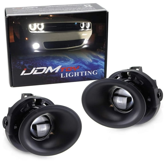Projector Lens Foglamp Kit w/Xenon White LED Fog Light Bulbs, Bezel Covers and Wiring Harness Switch For 2015-2022 Dodge Challenger